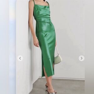 NANUSHKA satin open back emerald green dress large